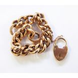 15ct gold curb link bracelet with heart-shaped padlock and safety chain approx 33g