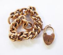 15ct gold curb link bracelet with heart-shaped padlock and safety chain approx 33g