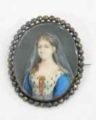 19th century enamel portrait miniature, oval,