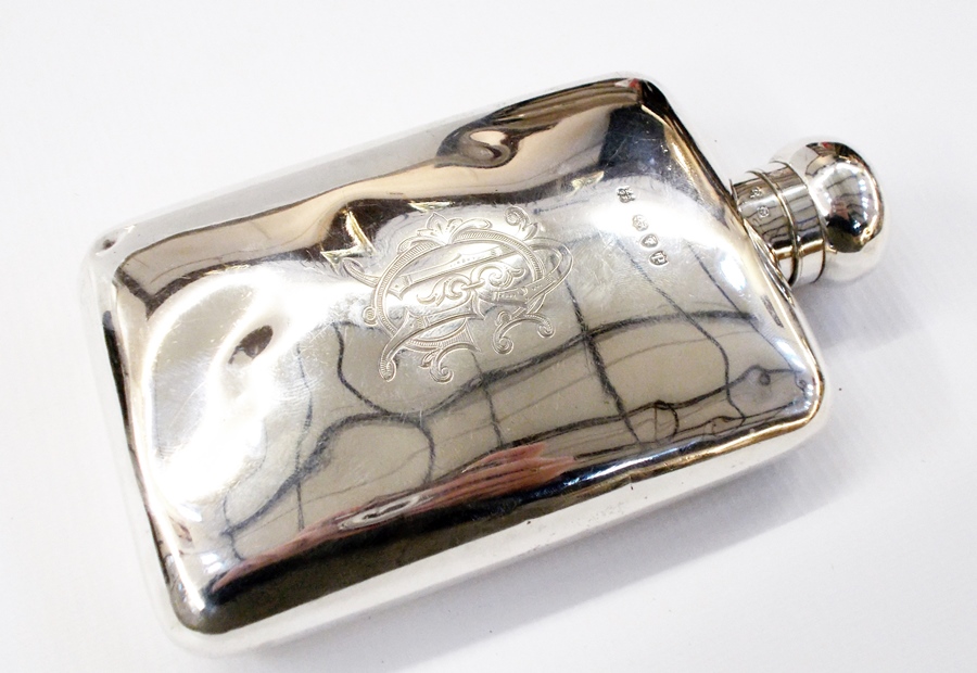 Victorian silver hip flask of plain form with engraved monogram, London 1890, 5oz approx. - Image 2 of 3