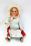 Bisque headed doll marked "2/0", possibly SFBJ, with sleeping blue eyes, open mouth, moulded teeth,