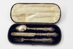 Victorian silver three-piece christening set comprising knife, fork and spoon,