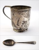 George V silver christening mug of plain form, on a raised circular foot, Sheffield 1932,