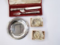 Pair of William IV silver handled child's christening knife and fork, London 1832, cased,