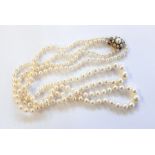 Double string of graduated pearls with 9ct gold and seedpearl clasp