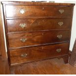 A mahogany straight front chest of four drawers with bracket feet,