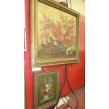 An oil on board still life vase of flowers signed and a still life similar