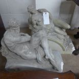 A pair of classical design plaster figure groups (a/f)