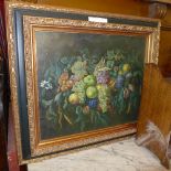 A oil on canvas still life of fruit within gilt ebonised frame