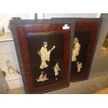 A pair of Japanese Shibyama panel depicting bone carved geisha in relief