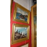 A pair of Chinese reverse paintings on glass in gilded frames