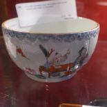 A C19th Chinese bowl decorated with social scenes with mark to the base