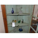 A collection of coloured glass swan form dishes and similar items