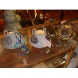 Three studio pottery hanging lamp shades