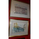 A watercolour by Ray Evans of The Grand Palace, Bangkok together with a watercolour  of the Palace