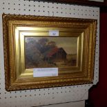 A late C19th Impressionist oil on panel of a farm building in a gilt frame signed indistinctly