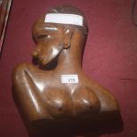 An Art Deco carved wood portrait bust of a lady