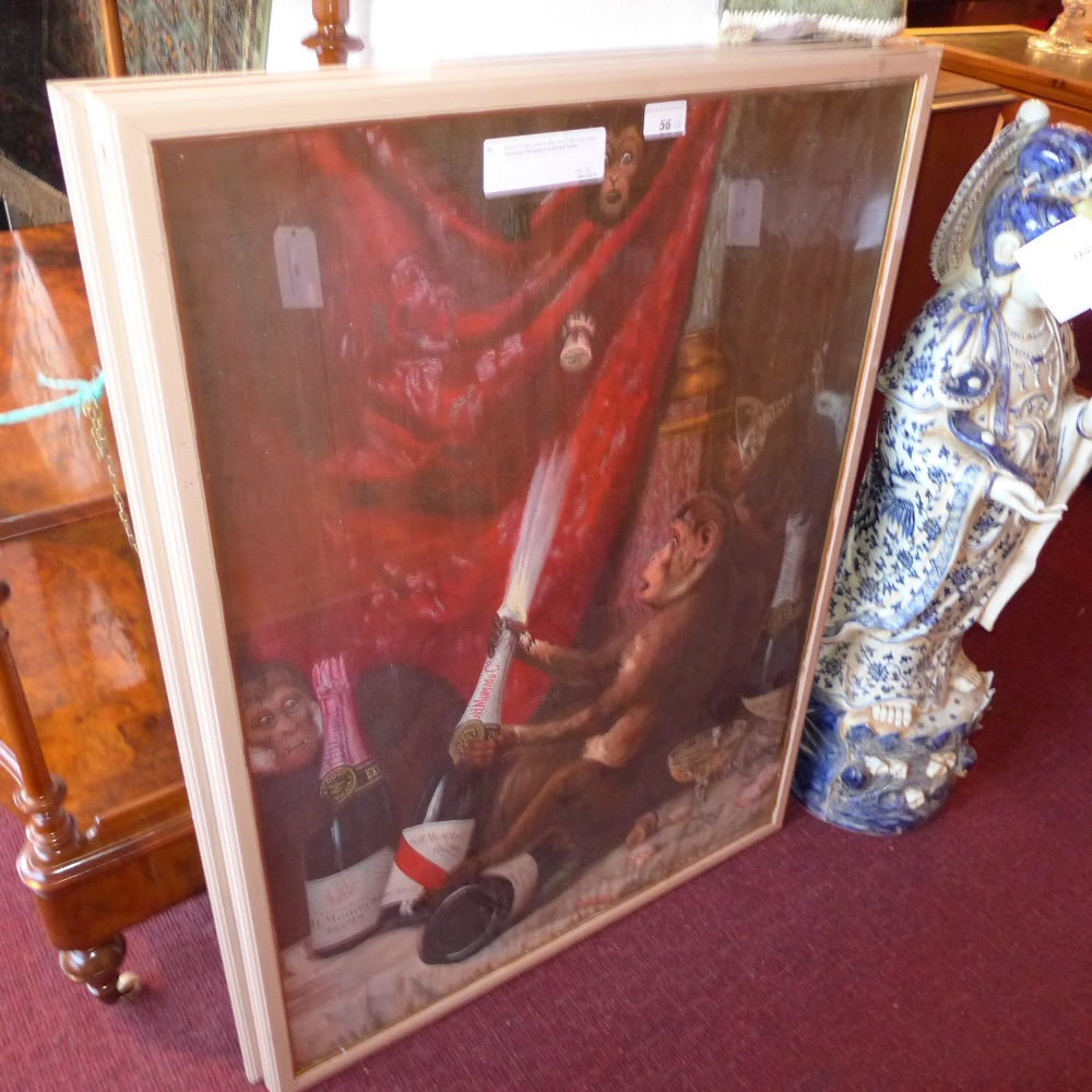 A set of three posters after late C19th examples depicting champagne in painted frame