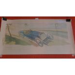 An Ernest Montaut original hand coloured lithograph Grand Prix LACF Rigal Sur Bayard element