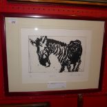 A signed limited edition etching and aquatint of a zebra by C. Burns