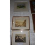 A glazed and framed Impressionist oil on paper landscape together with four other various glazed and