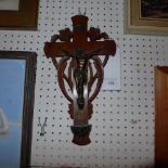 A Spanish early C20th cherrywood crucifix