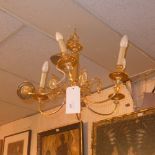 A gilt metal six branch chandelier together with a matching wall scone