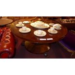 A Victorian rosewood dining table the circular top raised on baluster form column and platform base