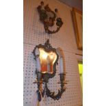 A pair of C19th gilt metal Girandoles with bevelled  shaped plates and twin sconces