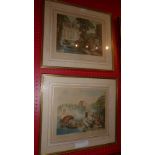 A pair of French Coloured prints after Watteau 'Lete' and 'Le Printemp' in gilt frames