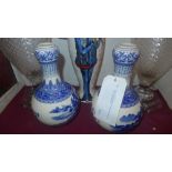 A pair of Chinese blue and white vases decorated with pictoral reserves