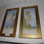 A pair of early C20th Gouache Egyptian scenes 'On the Nile' signed H.A.Linton (LWS), in gilt frames