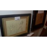 A glazed and framed sketch by John Leech for 'Punch Pictures' and another pencil drawing [2]