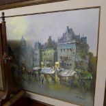 An oil on canvas continental street scene signed