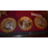 A set of three C19th Italian miniature paintings on convex glass of mythical scenes in circular