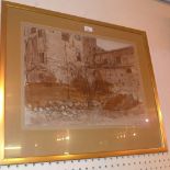 A pair of glazed and framed architectural sepia studies