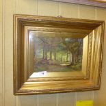 An oil on canvas of woodland scene ''Oak wood'' monogrammed PB in gilt frame