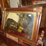 A C19th rosewood overmantel mirror the rectangular plate with gilded pilasters