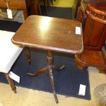 A C19th mahogany tripod table the square top on downswept supports