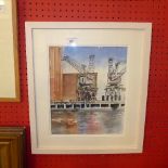 A watercolour by Cattriona Shaffrey of Battersea power station cranes