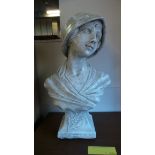A stone Art Nouveau style bust of a maiden H 53 cm