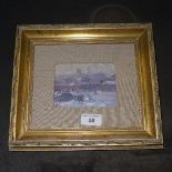 An oil on board Russian school winter landscape in gilded frame by Ermolychev