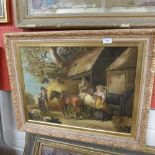 An oil on canvas farm scene within gilt