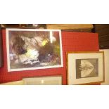 A limited edition print figure composition and a painting on glass