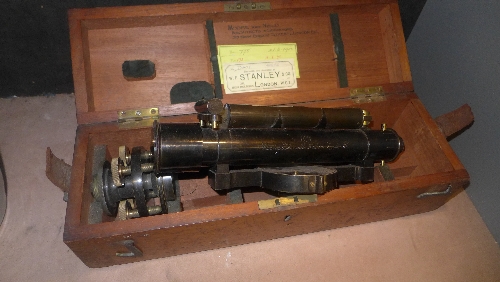 An early C20th mahogany cased Theodolite in mahogany case, stamped Stanley