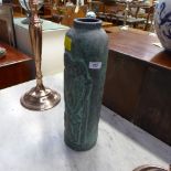 A large terracotta vase, verdigris glaze, signed to base, depicting family group