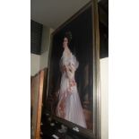 A large oil on board portrait of a lady in flowing dress within silvered moulded frame W 112 H 164