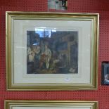 A pair of late C19th mezzotints interior genre scenes framed and glazed