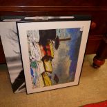 A pair of monochrome prints of Jacky Kennedy and print of moored vessel
