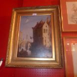 A C19th oil on canvas Venetian scene in gilt and gesso frame